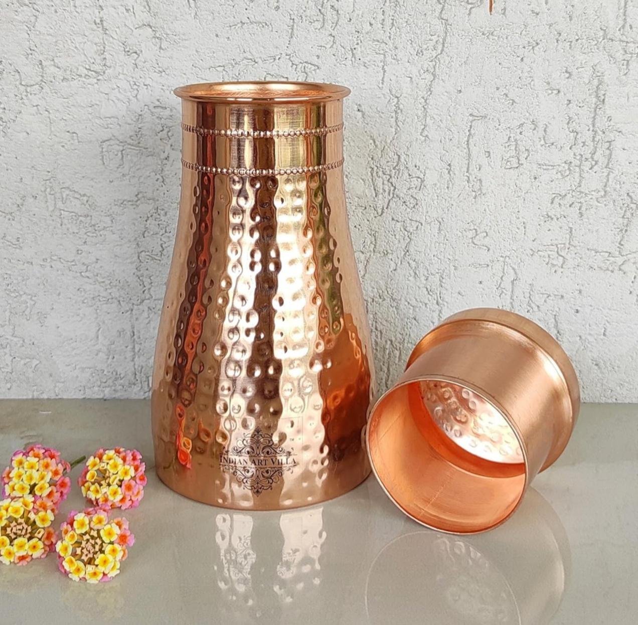 Copper Jug + 2 Glasses Set