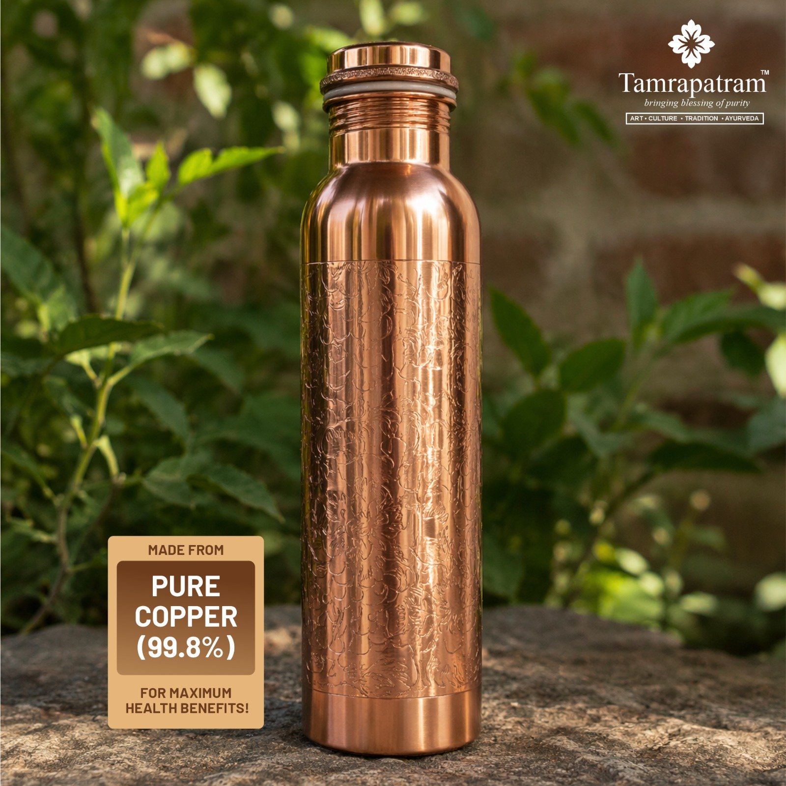 Full Engraved Polished Copper Water Bottle 750ml image 3