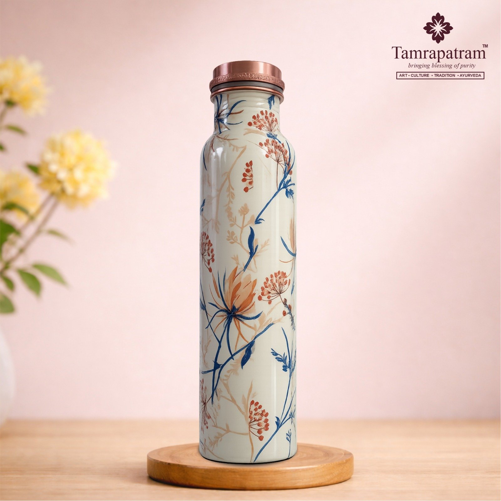 White Meena Printed Antique Copper Water Bottle | Pure Copper Designer Bottle | Leakproof, Durable & Elegant Drinkware | Ayurvedic Wellness image 2
