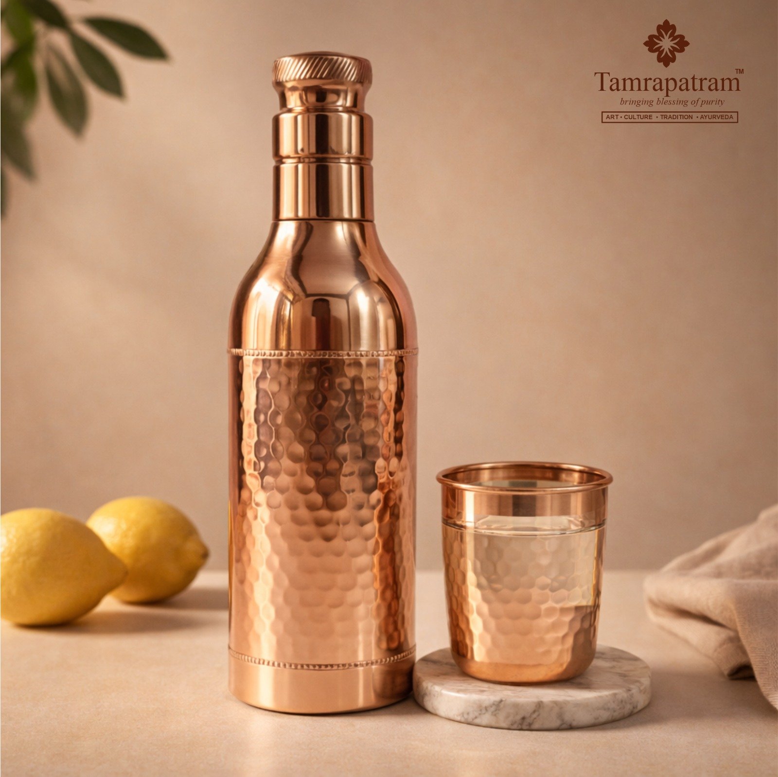 Champagne Design Copper Water Bottle 1 Litre | Pure Copper Bottle for Drinking Water | Ayurvedic Health Benefits | Leakproof & Durable image 2
