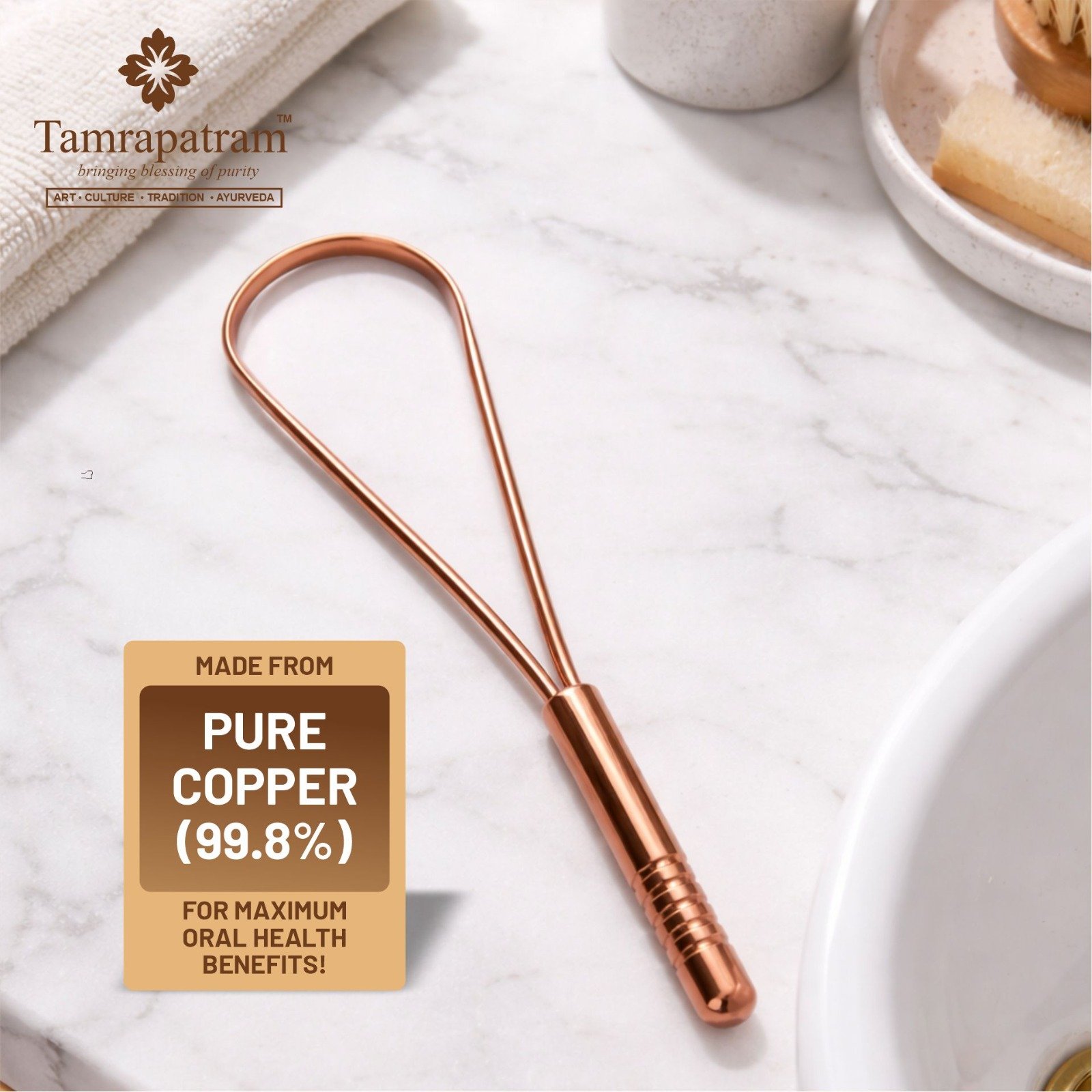 Tamrapatram Premium Copper Toungue Cleaner - Single Halde image 5